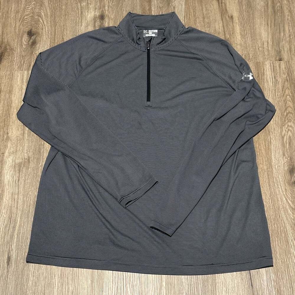 Under Armour 1/4 Zip Mens 3XL Loose Gray Striped Pullover Long Sleeve Golf